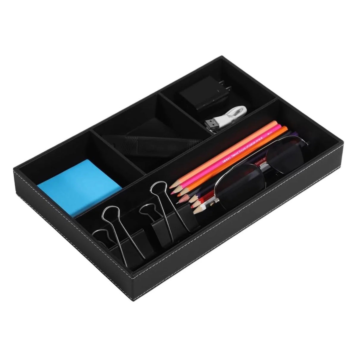 Desk Organizer Tray, Faux Leather 4-Compartment Valet Tray – image 6