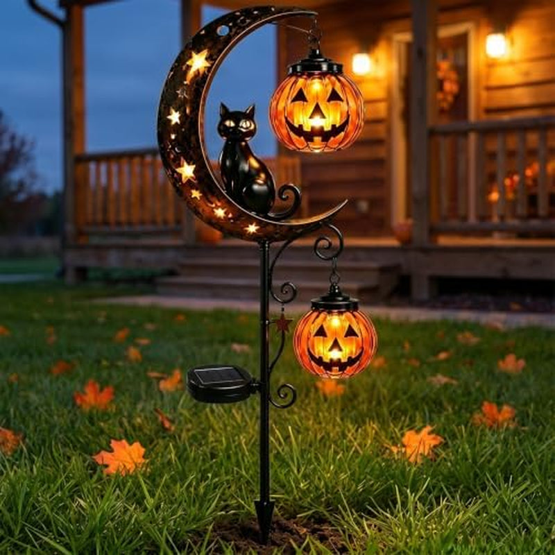 Solar Pumpkin Moon Garden Stake Light – Outdoor Halloween Yard Decor – image 2
