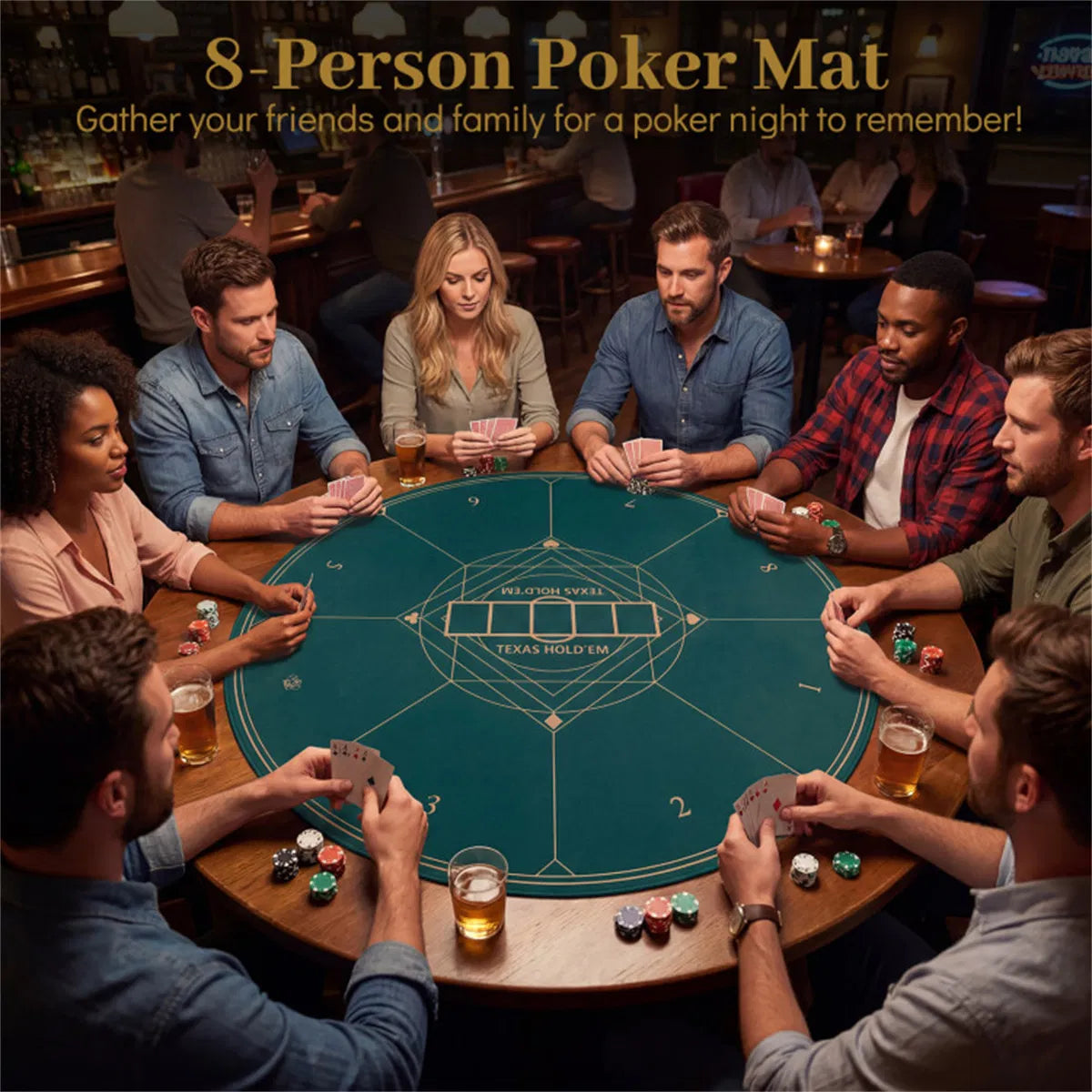 Round Poker Table Top 40 in, Foldable Card Mat with Carry Bag, Green – image 9