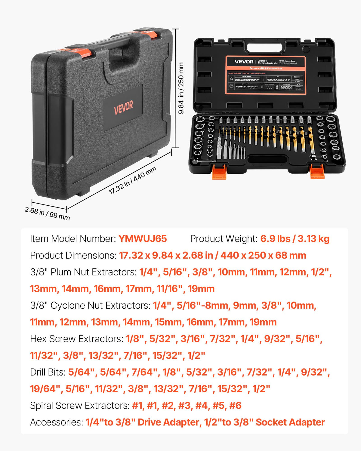 65-Piece Screw Extractor Set with Drill Bits and Nut Extractors – image 1