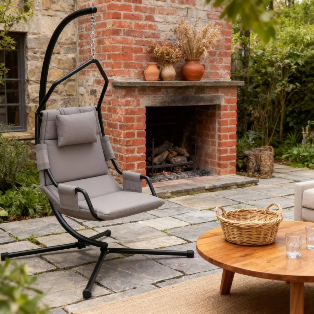Hanging Swing Chair,Hammock Chair with Stand Andcoating Cushion,With Steel Frame for Indoor and Outdoor