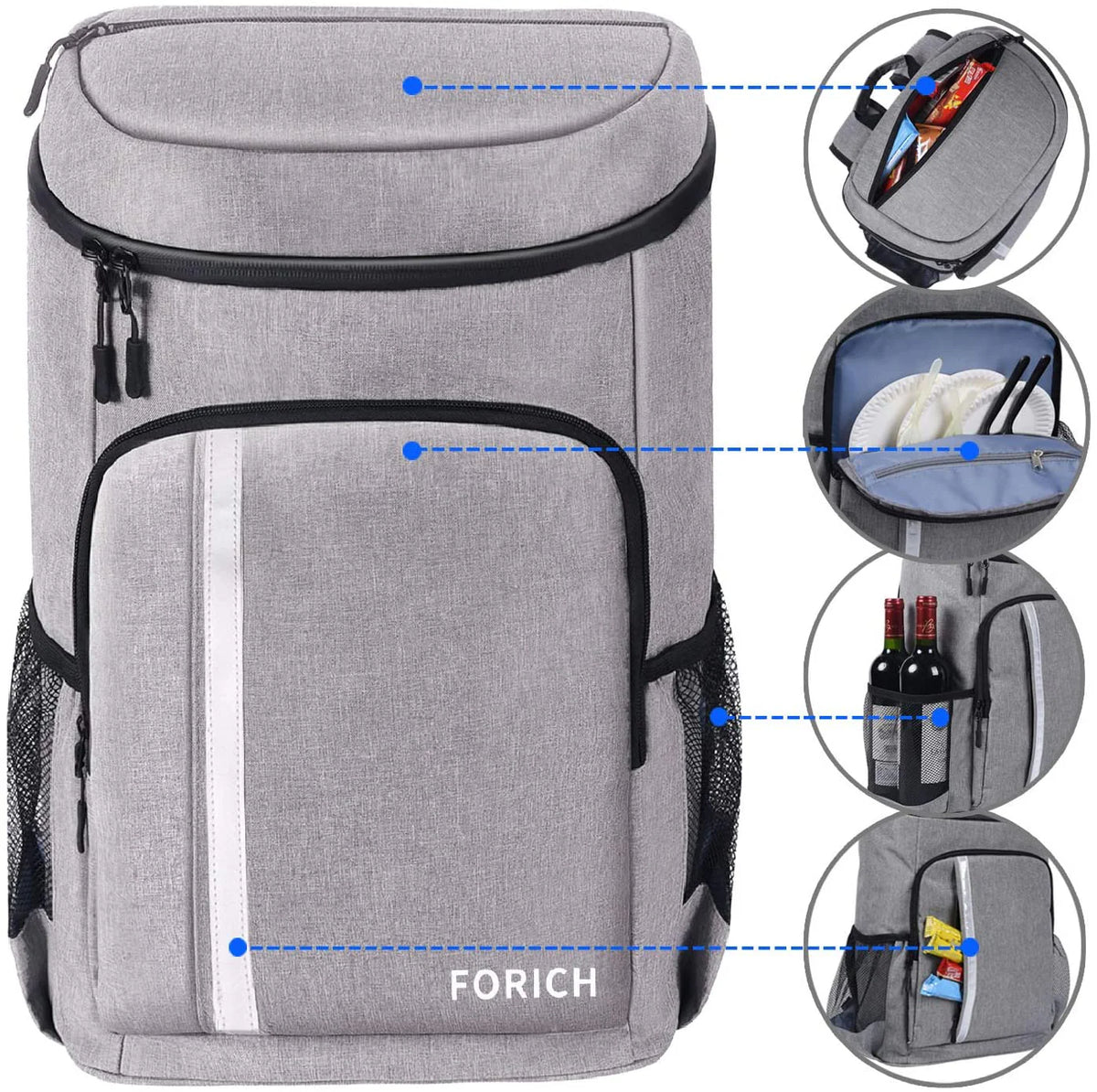 Backpack Cooler – Leakproof Insulated Cooler Bag, Holds 30 Cans, Gray – image 4