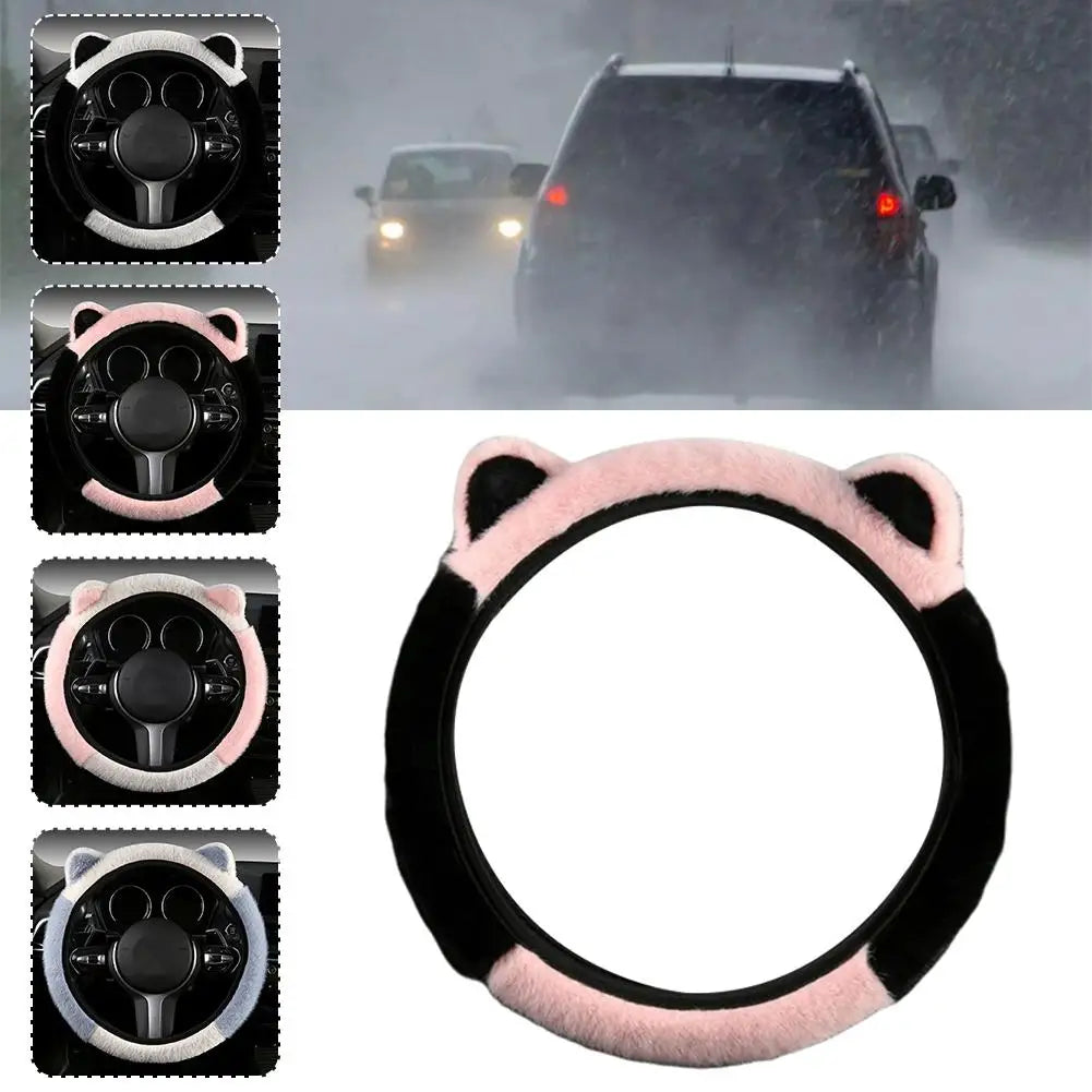 Plush Steering Wheel Cover with Cat Ears - Warm Non-Slip Winter Grip – image 5