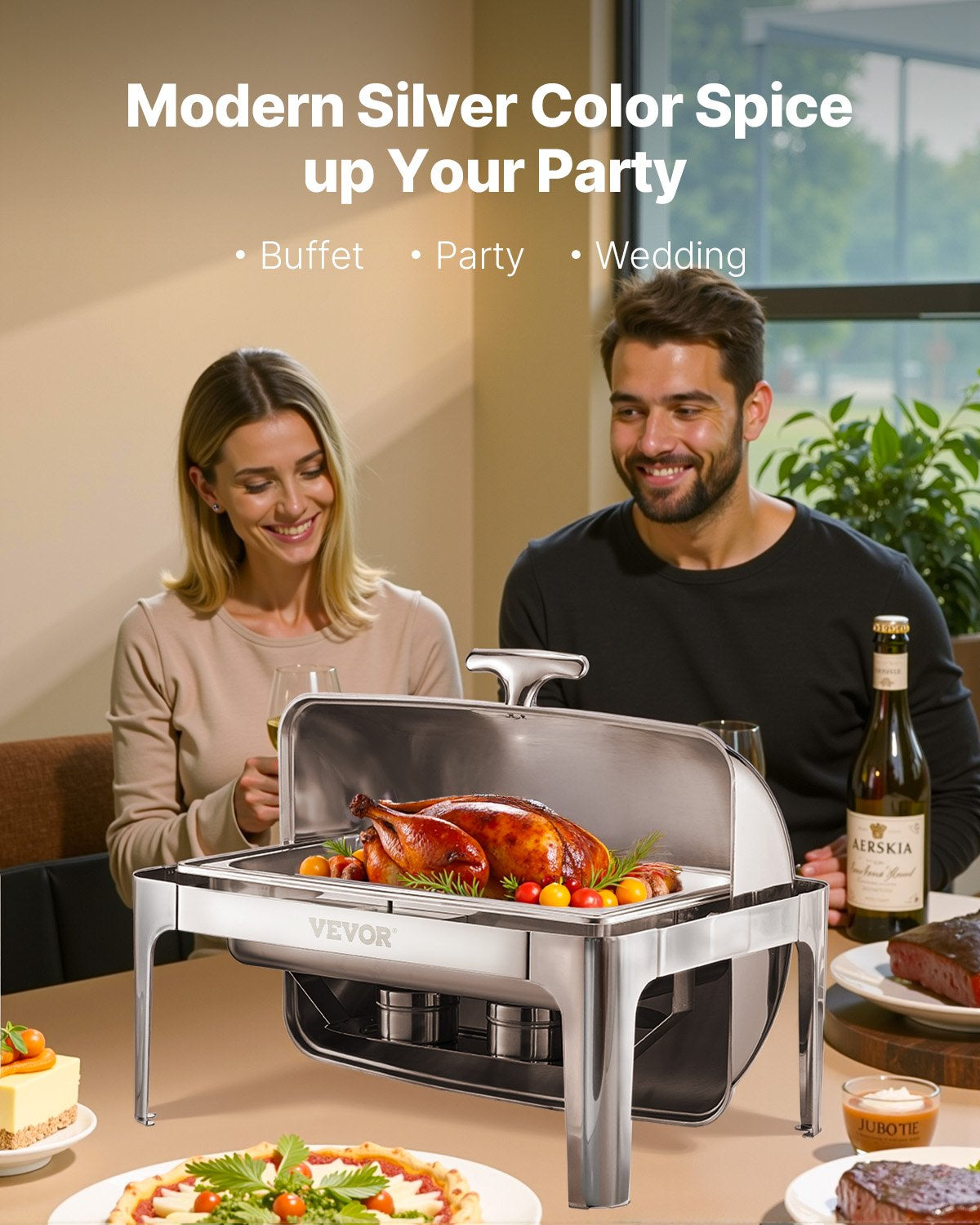 9 Qt Roll Top Chafing Dish With Full-Size Pan, Stainless Steel – image 3