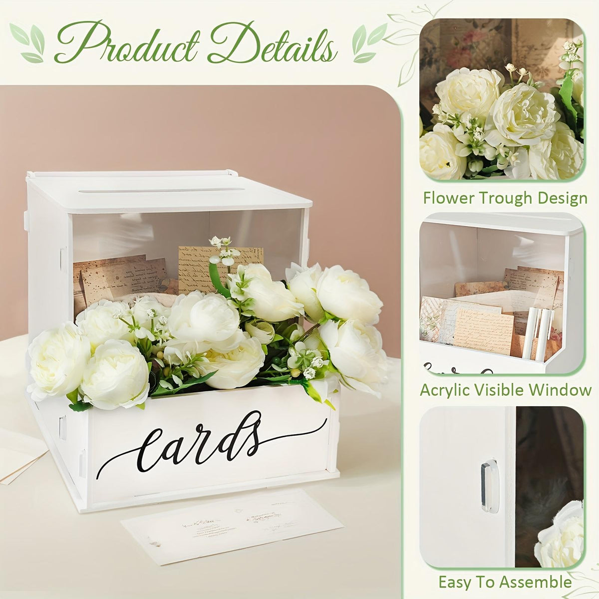 White Wedding Card Box with Lockable Lid, Party Gift Money Box