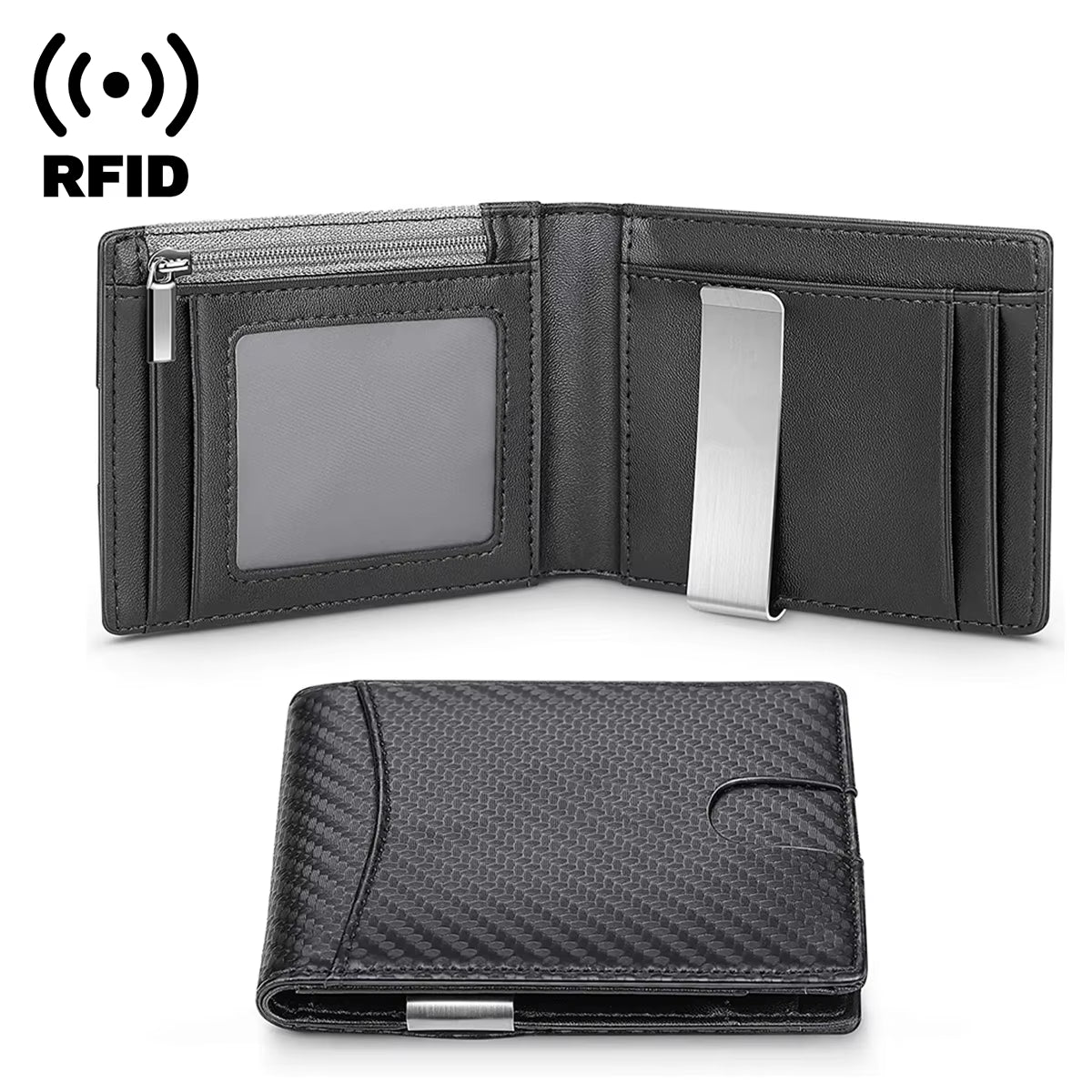 RFID Card Holder Wallet Carbon Fiber Look Slim Minimalist – image 2