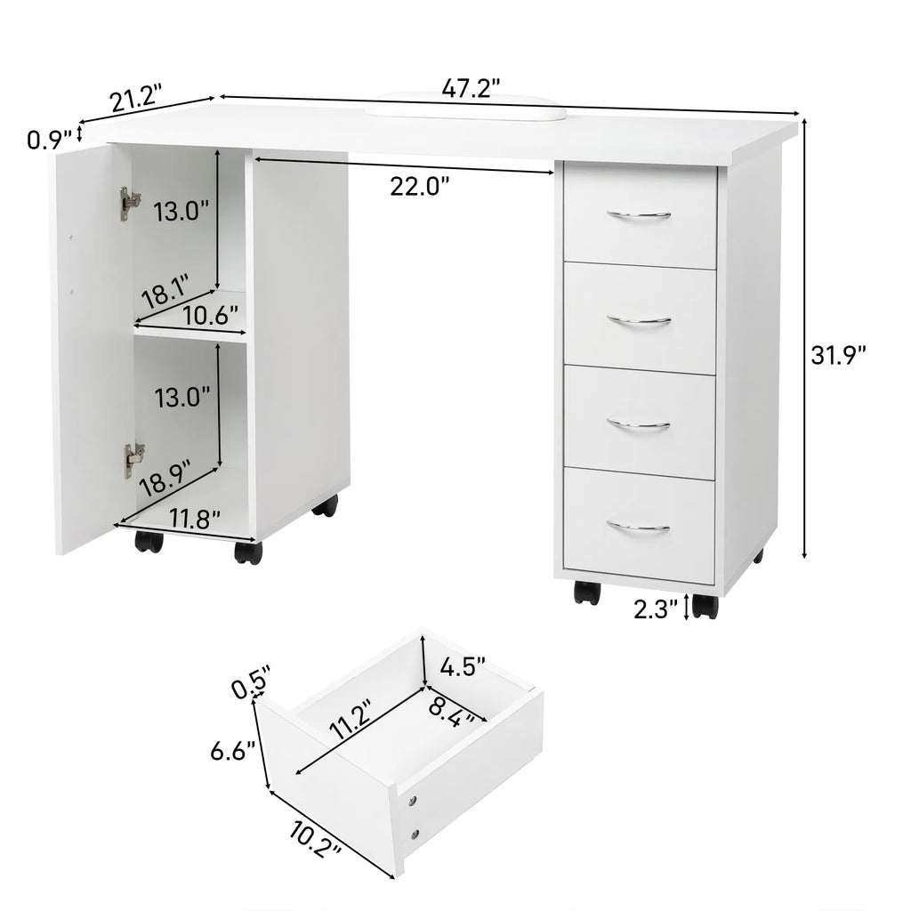 White Manicure Nail Table with Wrist Rest and Drawers – image 14