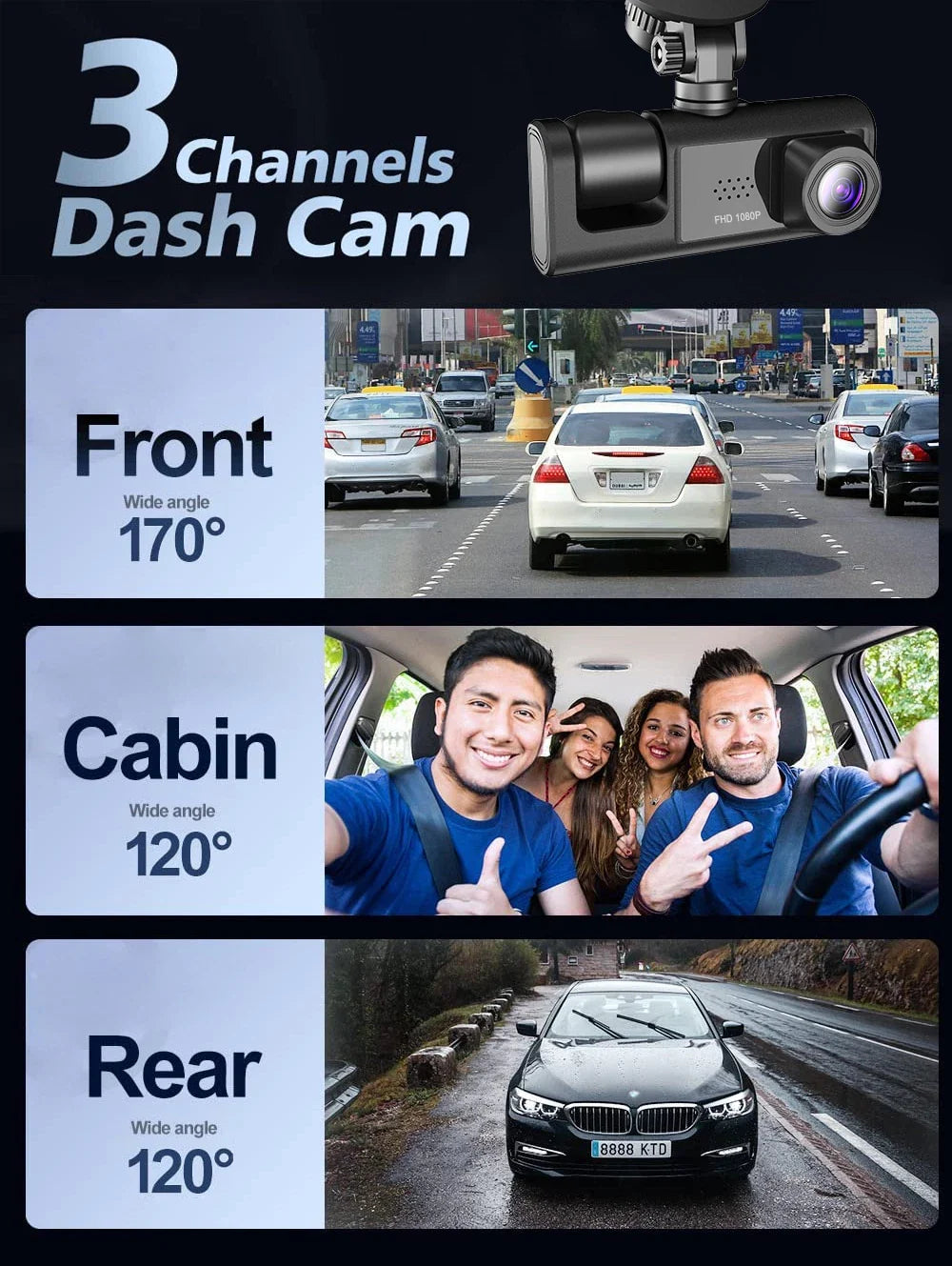 Trucking 3-Channel Dash Cam 1080P, Front, Cabin & Rear Cameras – image 5
