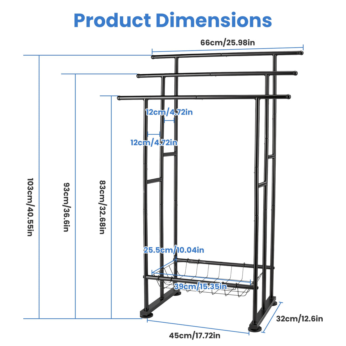 3-Tier Freestanding Towel Rack with Storage Basket, Black – image 3