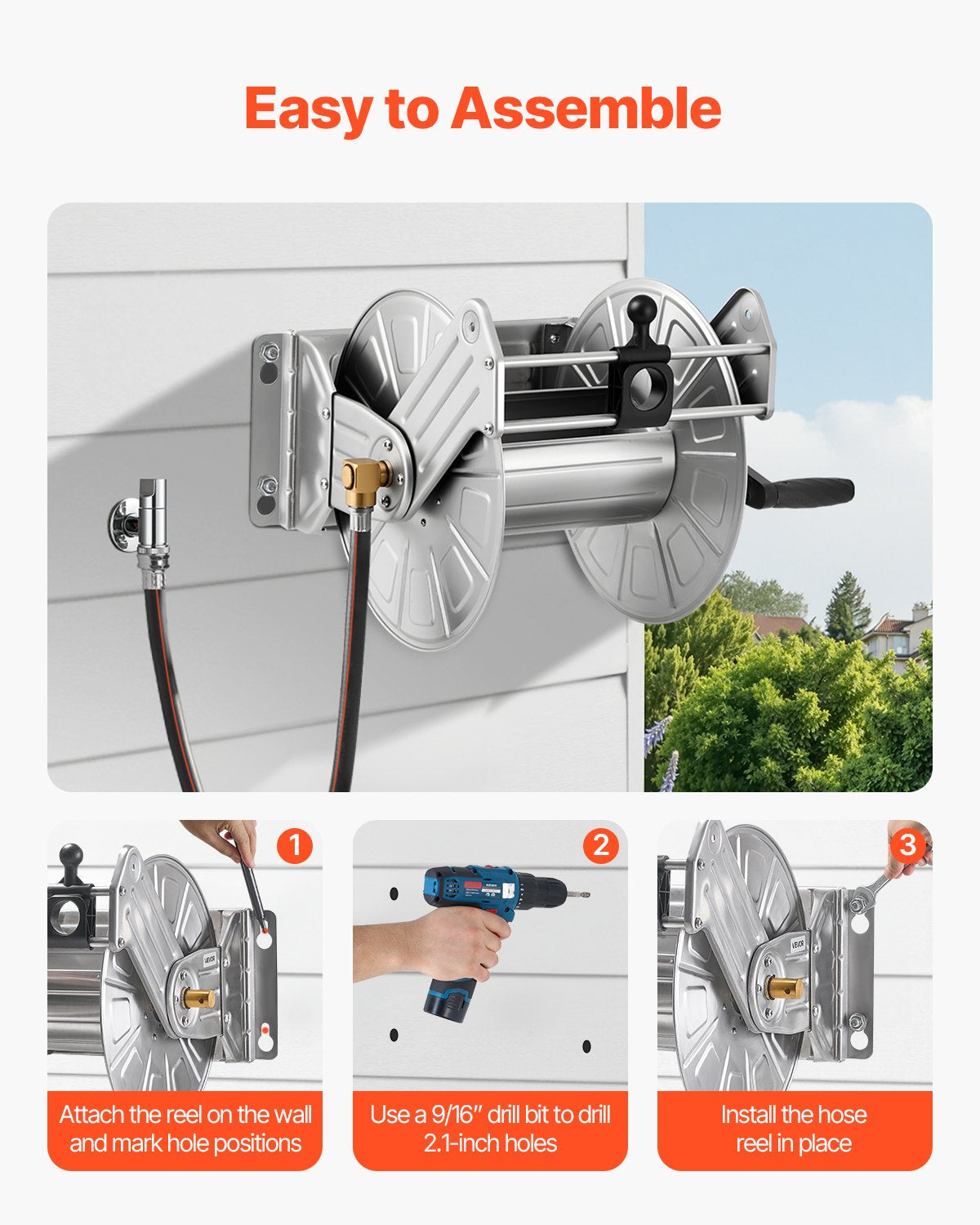 Wall Mounted Garden Hose Reel 150 ft with Hose Guide – image 3