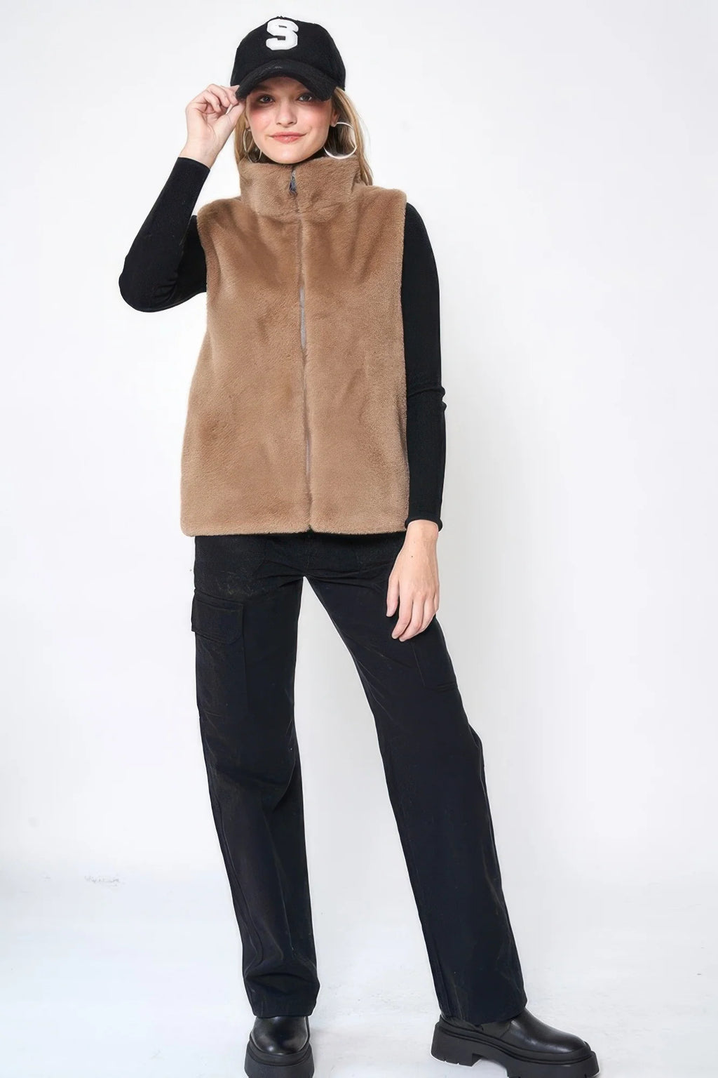 Solid Faux Fur Vest for Women – Beige or Taupe – image 1