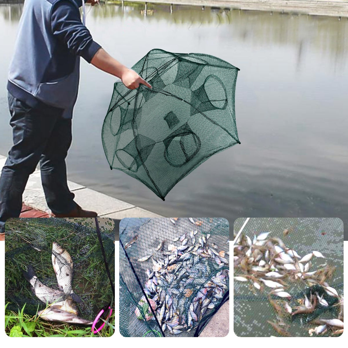 Foldable Fishing Bait Trap Net with 6 Entrances – image 9