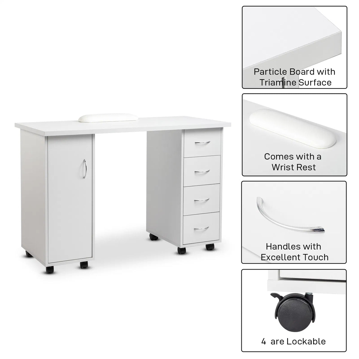 White Manicure Nail Table with Wrist Rest and Drawers – image 15