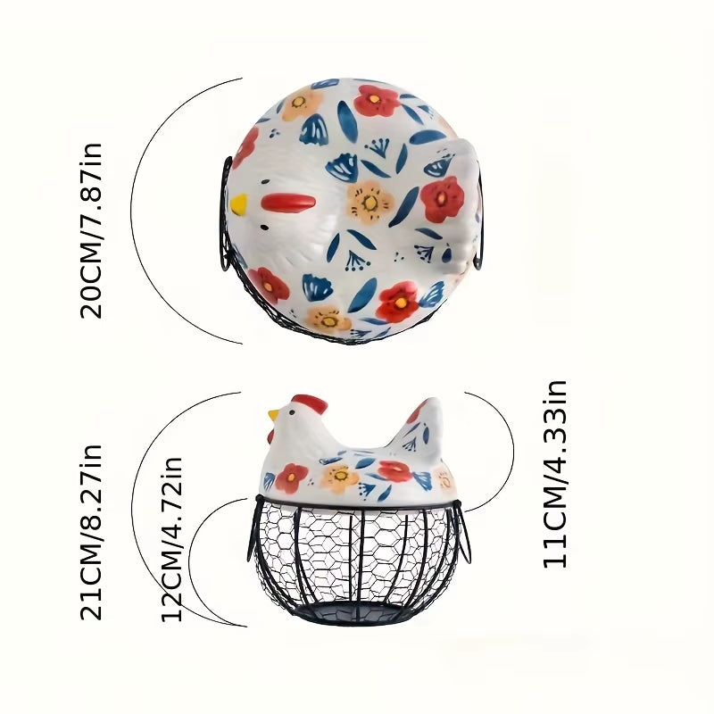 Ceramic Egg Basket, Farmhouse Hen-Shaped Egg Holder with Lid – image 5