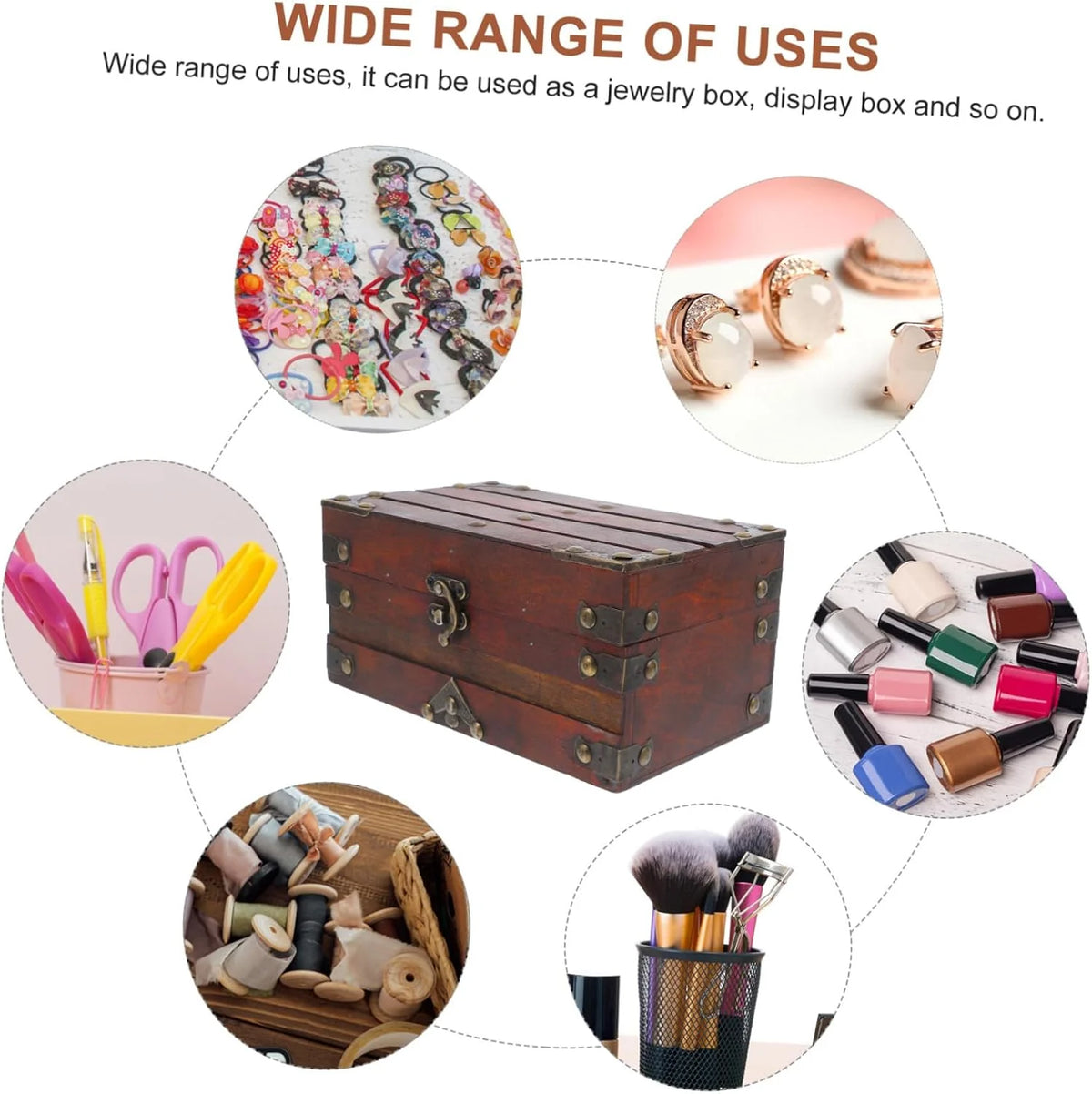 Wooden Jewelry Box with Lock, Vintage Treasure Chest Style – image 3