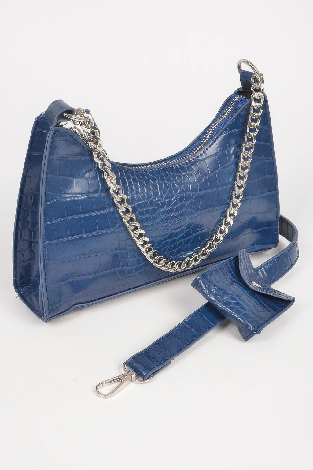 Croc Crossbody Bag – Faux Leather Chain Bag with Mini Pouch – image 3