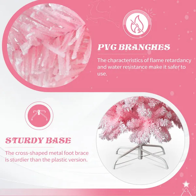 Pink Flocked Pencil Christmas Tree 7.5 ft, Unlit with Metal Stand – image 4
