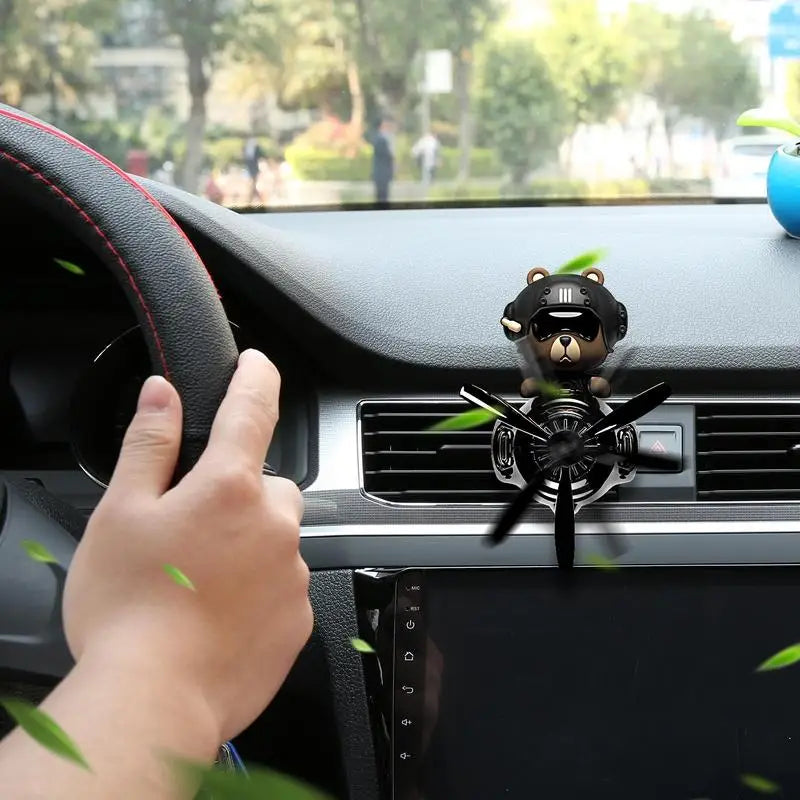 Rotating Pilot Bear Car Air Freshener - Vent Clip Propeller Aroma Diffuser