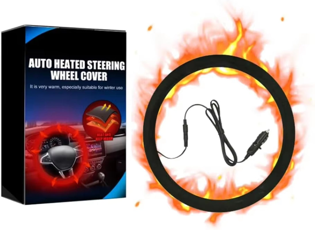 Heated Steering Wheel Cover 12V, Plush Winter Hand Warmer 15 in
