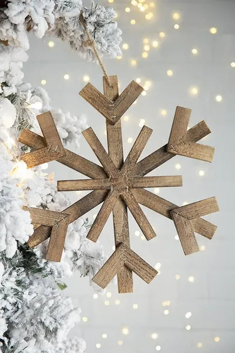 Large Wood Snowflake Ornaments 17.7 In Set of 2 – image 1