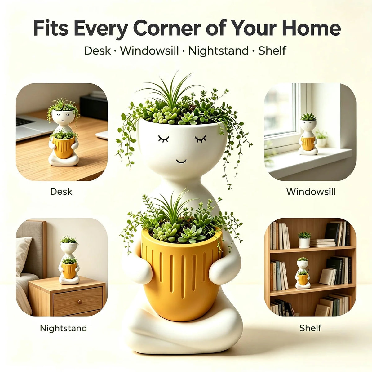 Cute Face Planter Pot, Succulent Planter & Desk Pen Holder – image 5