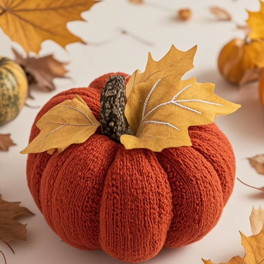 Knitted Pumpkin Decor Set of 3 - Fall Harvest Table and Shelf Accents – image 2