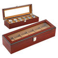 Wooden Watch Box 6-Slot, Glass Top Display Case Organizer