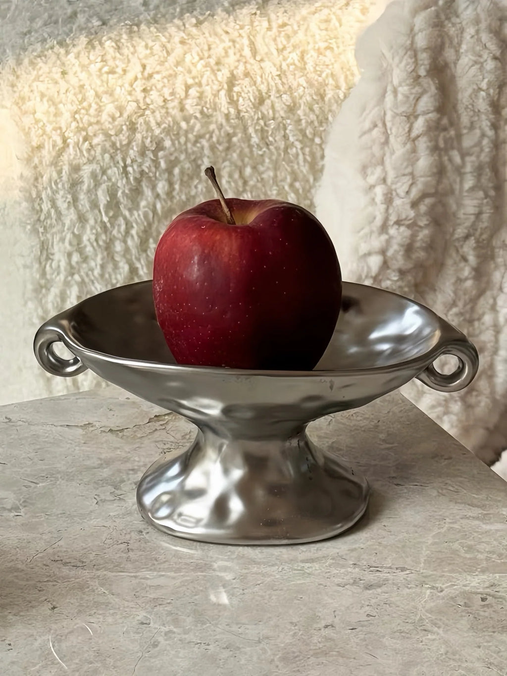 Silver Footed Ceramic Decorative Tray with Curled Handles – image 14