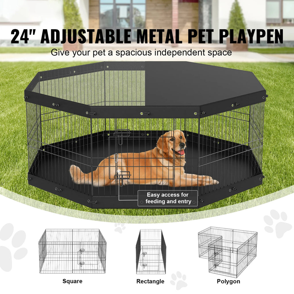 Dog Playpen with Top Cover and Pad, 8 Foldable Metal Panels, 24 in – image 2