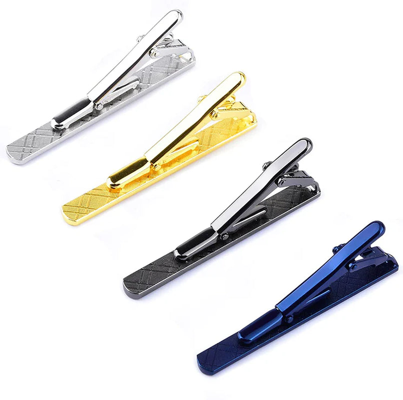 Tie Clip Set for Men – 4 Pcs Stainless Steel, Gold, Black and Silver – image 2