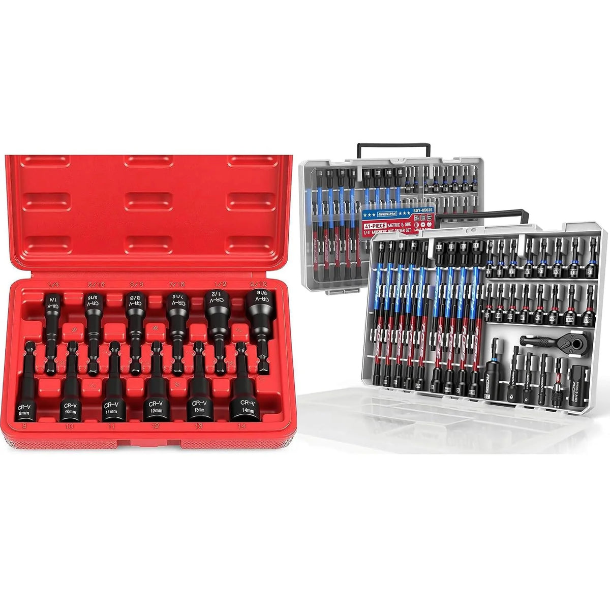 Magnetic Impact Nut Driver Set 53 Piece, SAE and Metric, 1/4 in Hex