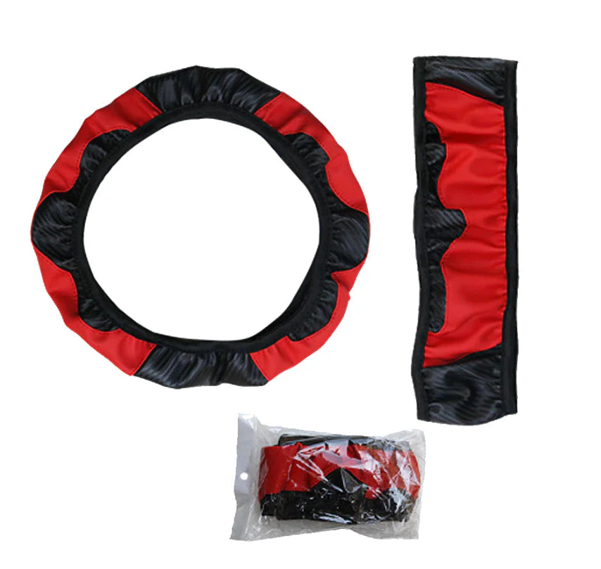 Steering Wheel Cover, Red & Black Carbon Fiber PU Leather, 15 in – image 10