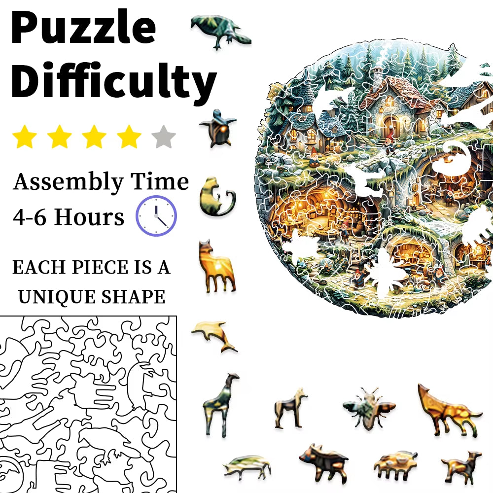 Wooden Jigsaw Puzzle Round, Gnome Village – image 5
