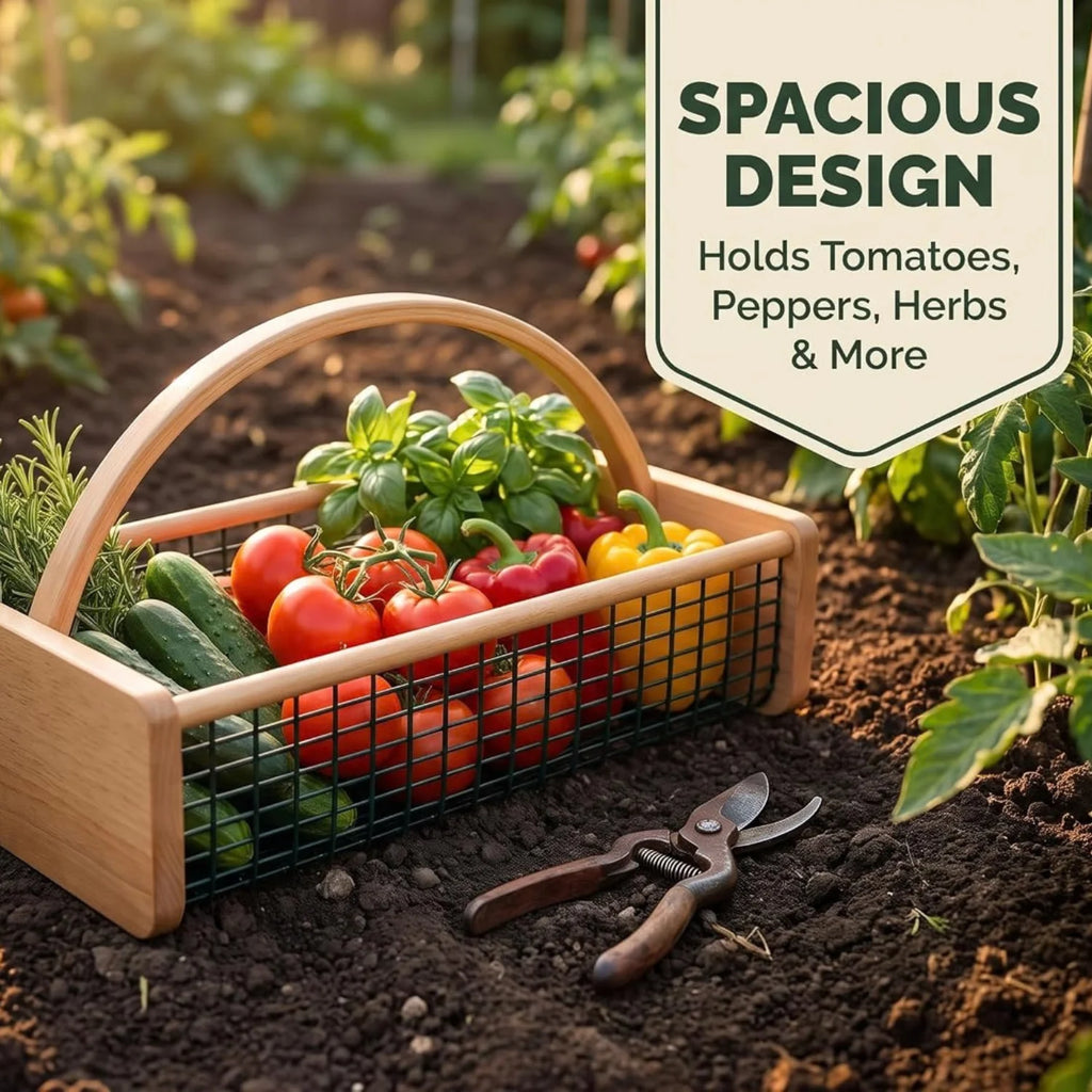Garden Hod Harvest Basket - Wooden Vegetable Basket with Metal Mesh – image 7