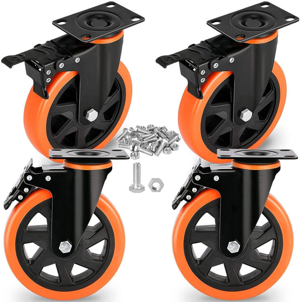 Work Cart Caster Wheels 6 in, Set of 4, 1390 lb, Dual Locking Brakes – image 1