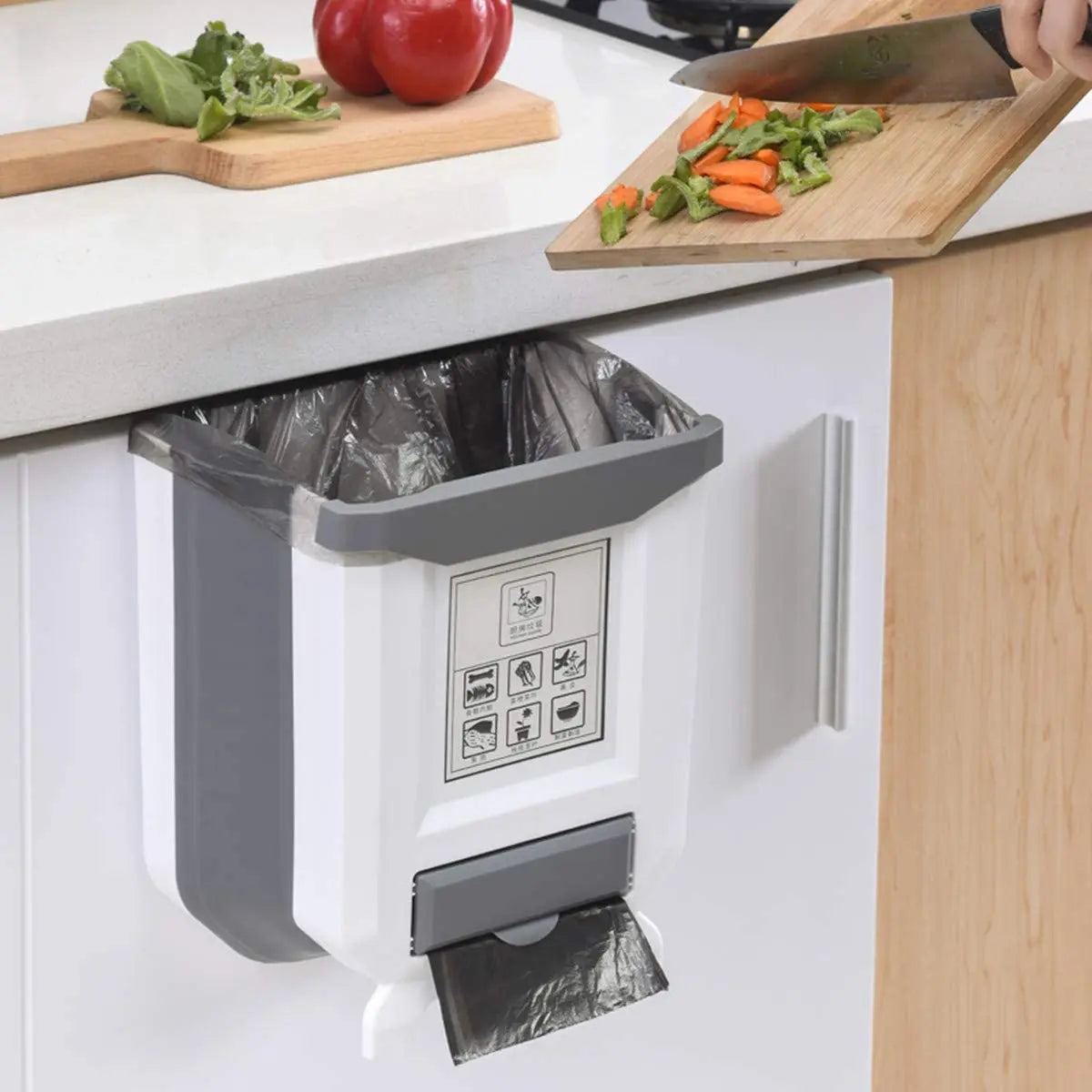 Collapsible Hanging Trash Can – Cabinet Door Kitchen Bin – image 4