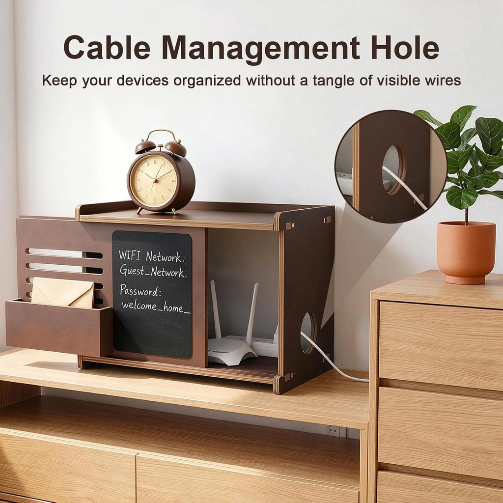 Router Box Hider, Wooden Wall Shelf with Storage and Chalkboard – image 8