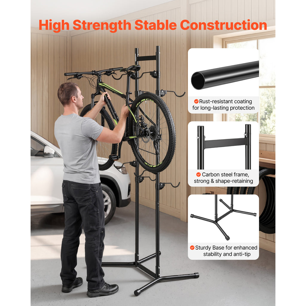 Freestanding Vertical Bike Storage Rack for 4 Bikes, Adjustable Hooks, Black – image 5