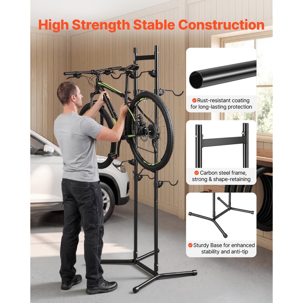 Freestanding Vertical Bike Storage Rack for 4 Bikes, Adjustable Hooks, Black – image 5