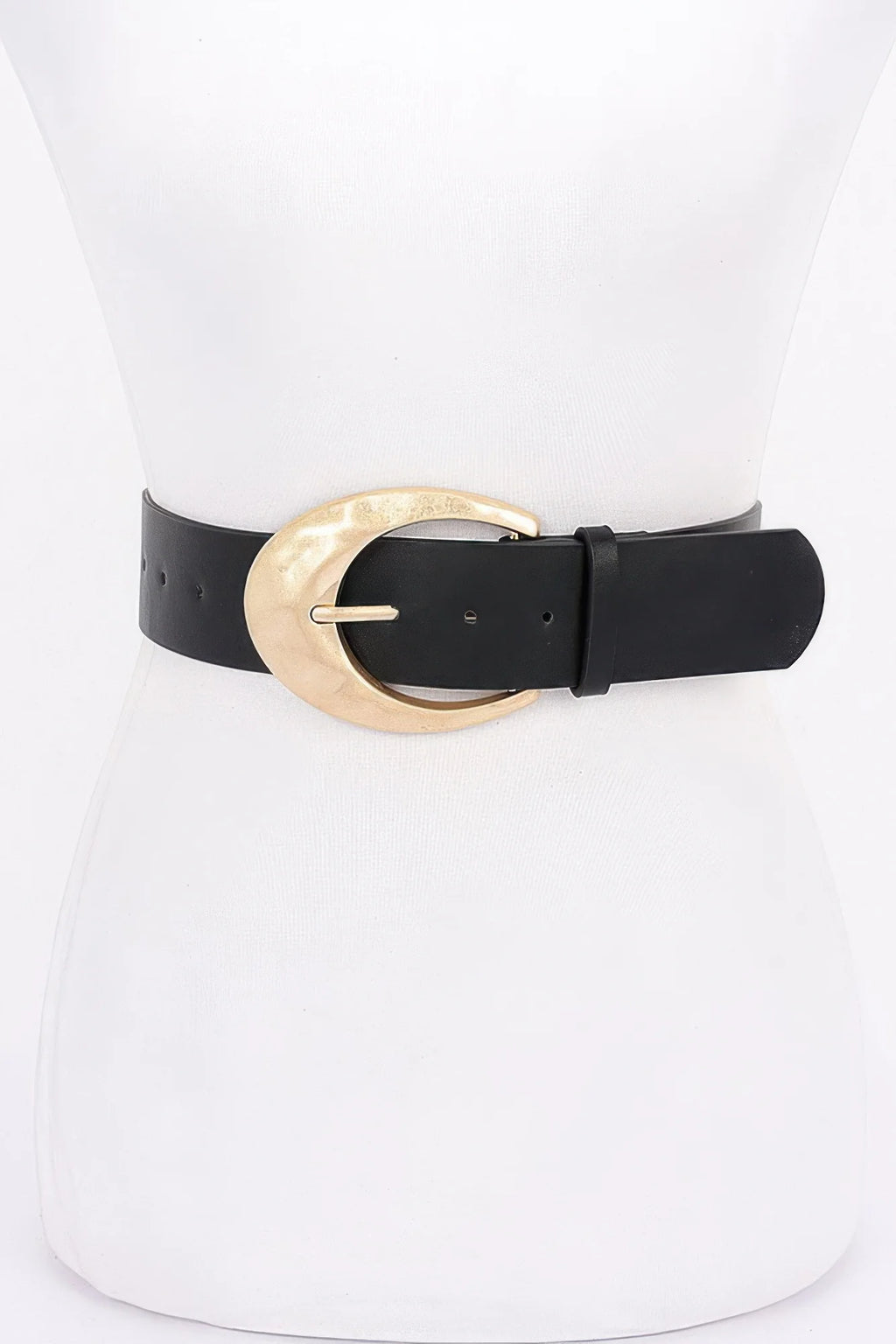 Wide Faux Leather Belt with Metal Buckle, 2 in x 39.5 in