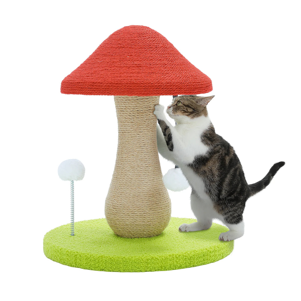 Mushroom Sisal Cat Scratching Post with Pompoms – image 6