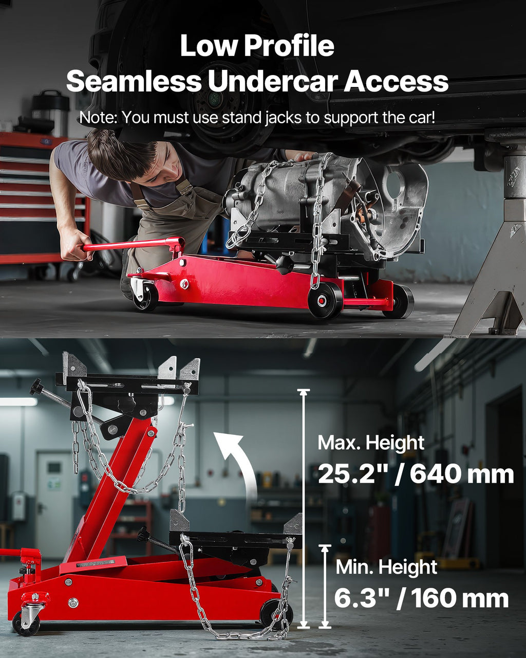 Low Profile Transmission Jack 1000 lb, 6.3-25.2 in Lift Height – image 2