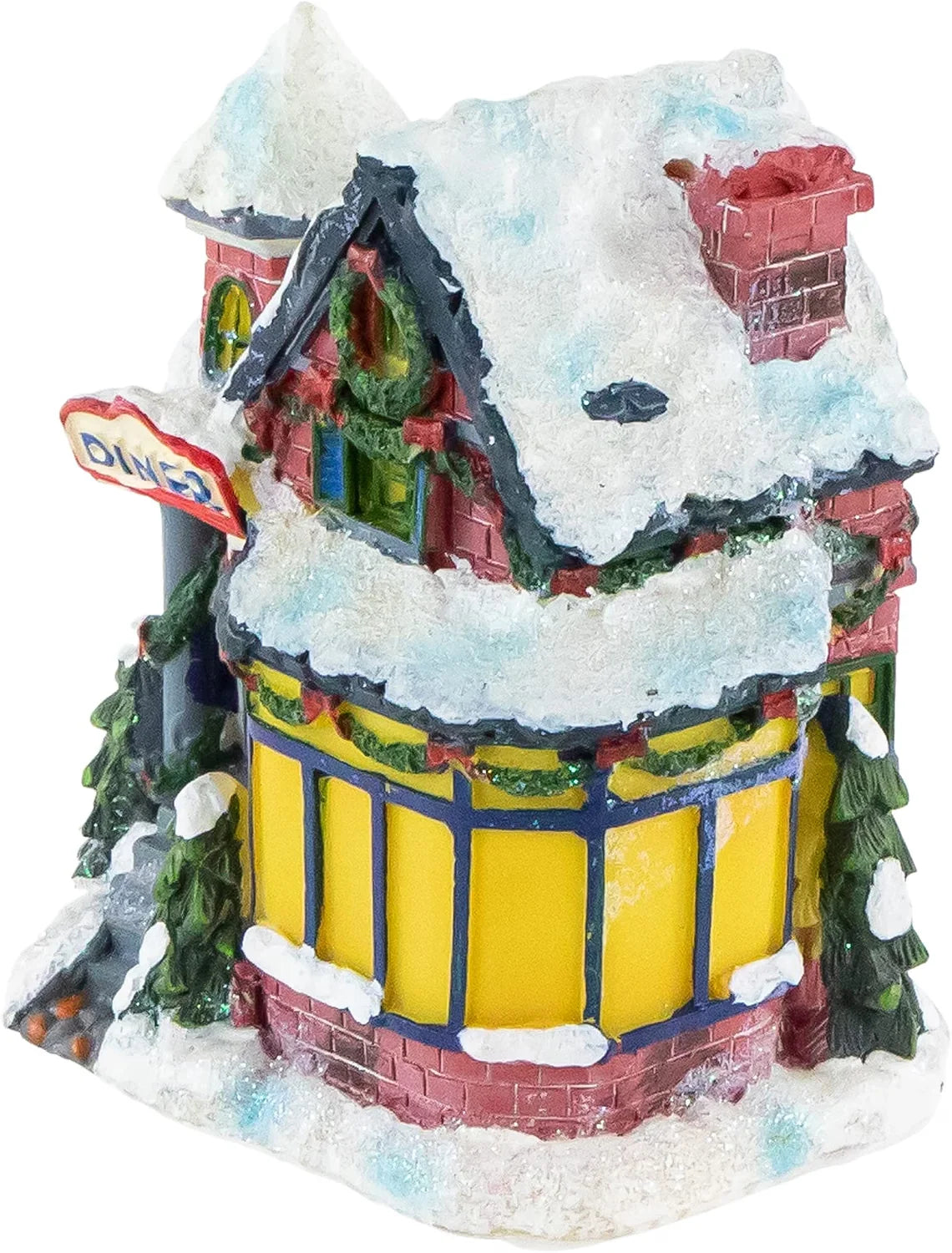Christmas Village Diner Building, 4 in Glitter Resin Figurine – image 4