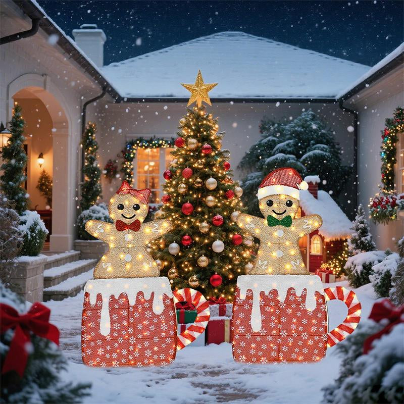 Gingerbread Man Cup Light-Up Christmas Decoration Set