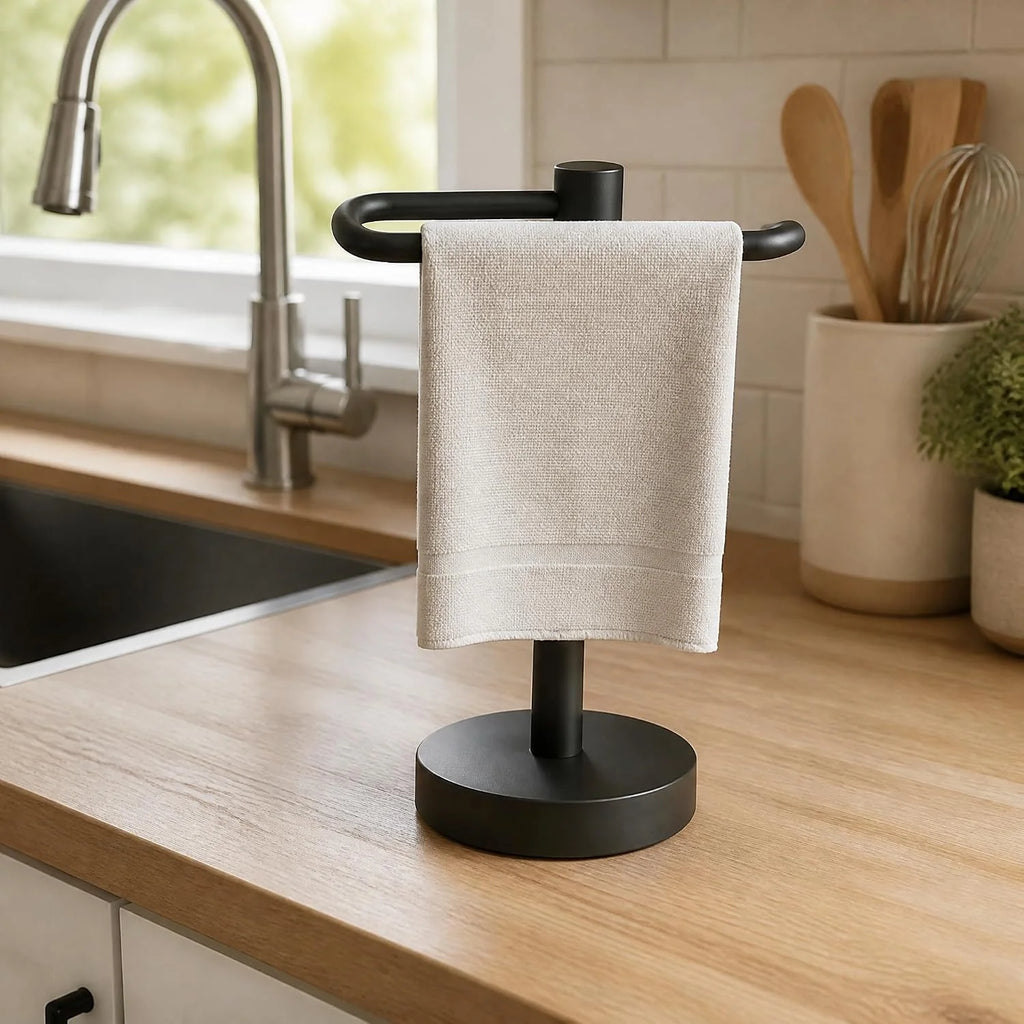 Hand Towel Holder Stand, Free Standing Countertop Rack, Black – image 6