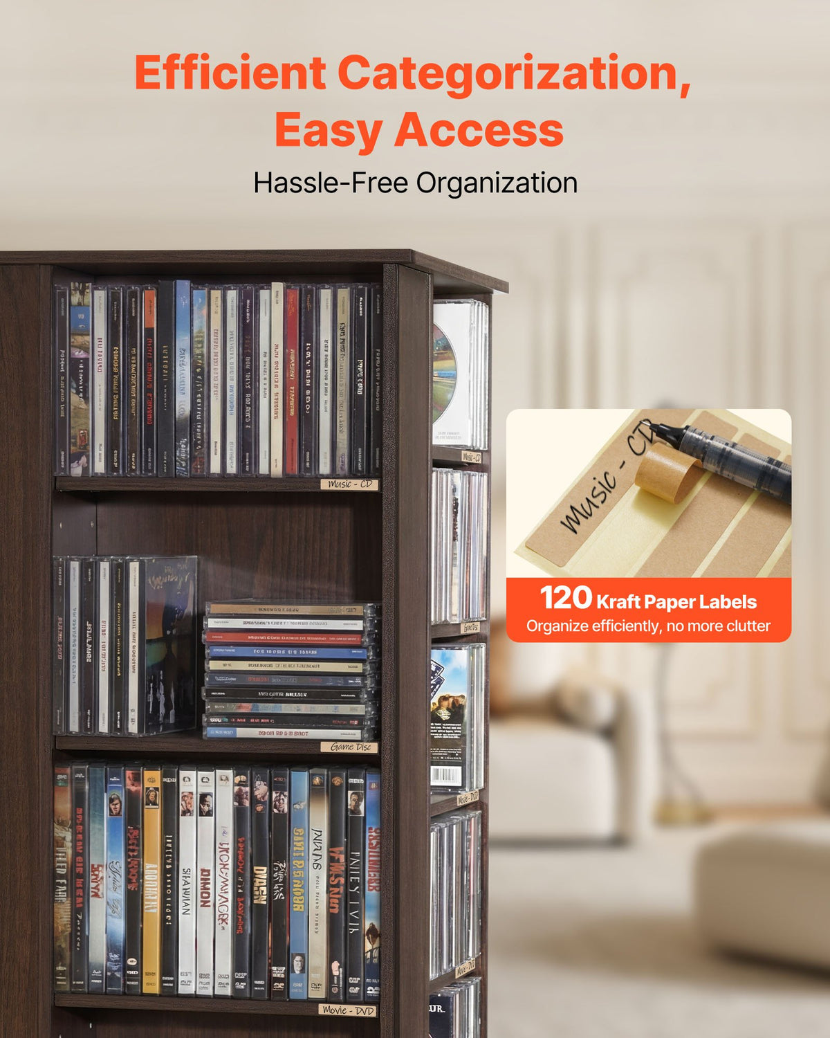 Rotating Media Storage Tower, 34 Compartments for Game Discs and DVDs – image 5