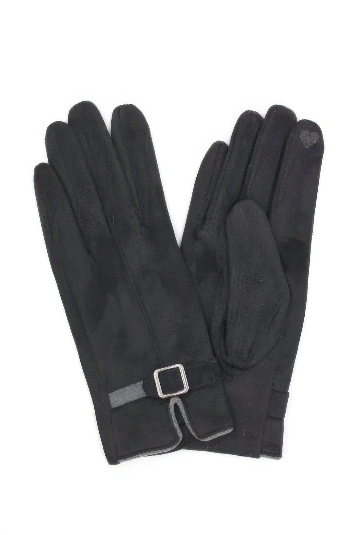 Touchscreen Gloves – Pink Faux Suede Band with Buckle – image 2