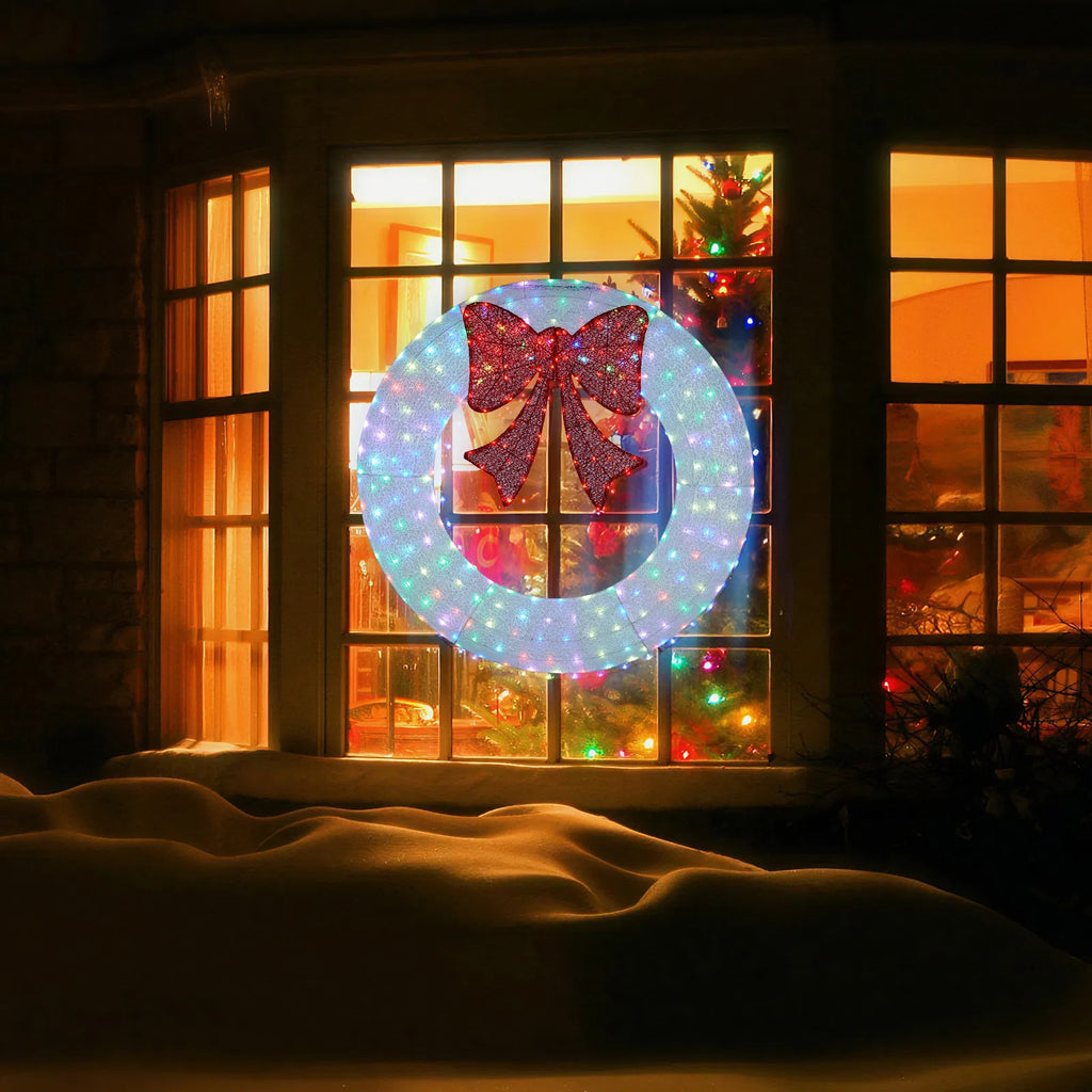 Outdoor Lighted Metal Wreath 36 in with Red Bow, RGB LEDs, Remote & Timer – image 7
