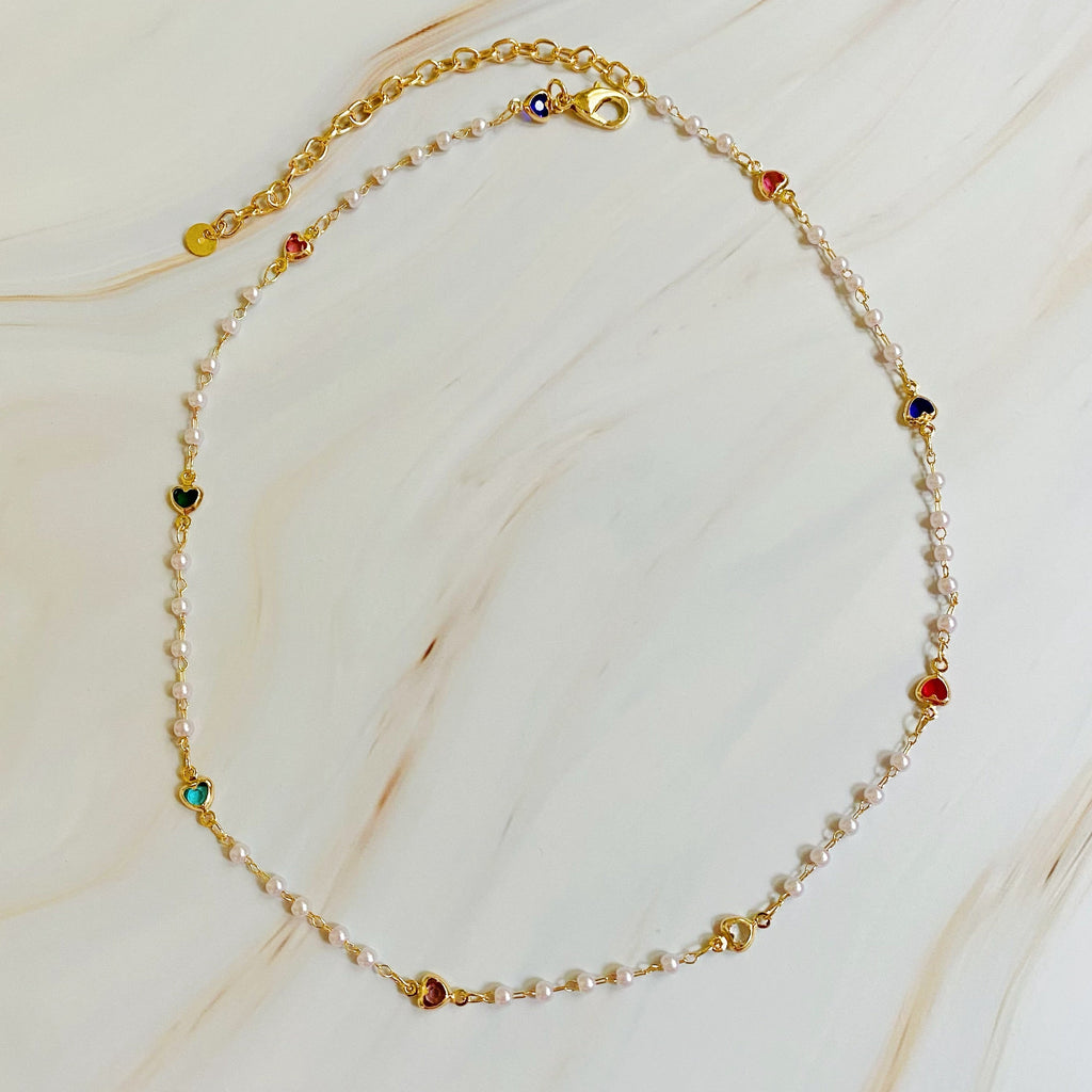 Pearl Chain Necklace – Mini Heart Accents, 16 in – image 3