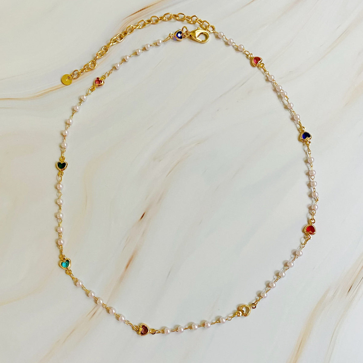 Pearl Chain Necklace – Mini Heart Accents, 16 in – image 3